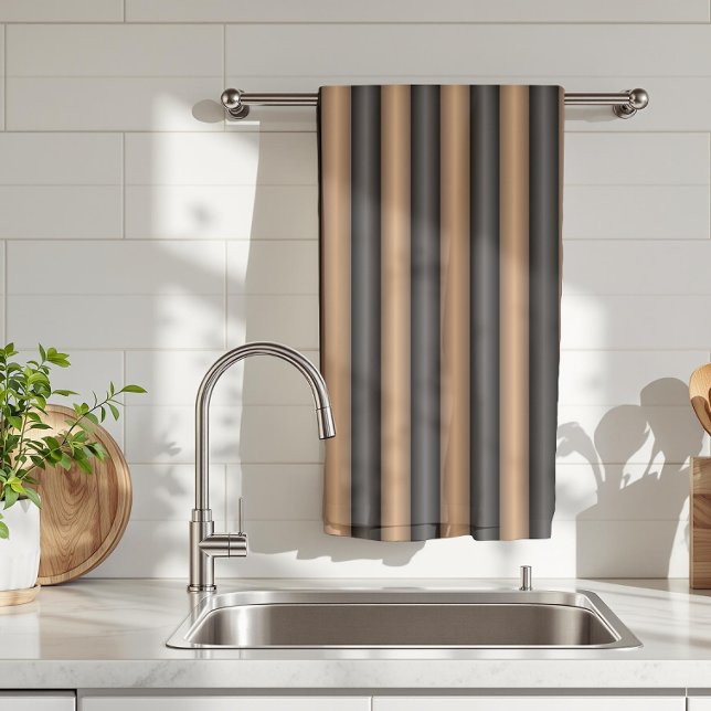 Modern Stylish Toasted Brown Stripes with Depth Kitchen Towel (Creator Uploaded)