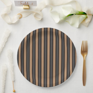 Modern Stylish Toasted Brown Stripes with Depth Paper Plates