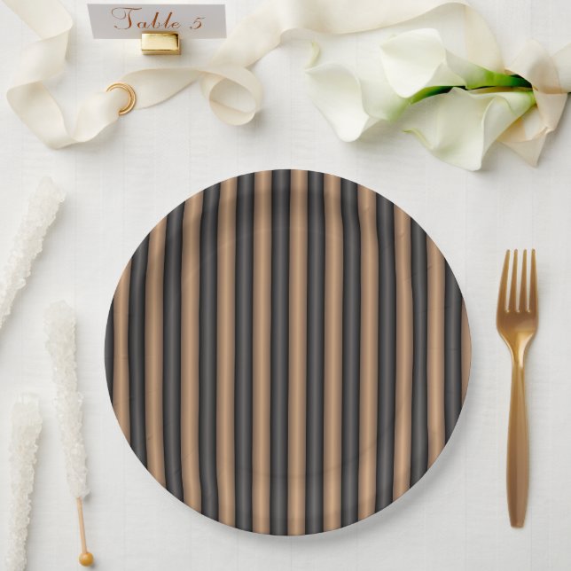 Modern Stylish Toasted Brown Stripes with Depth Paper Plates (Wedding)