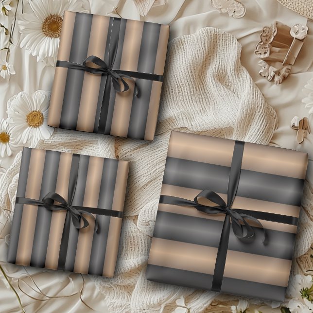 Modern Stylish Toasted Brown Stripes with Depth Wrapping Paper Sheets (Creator Uploaded)
