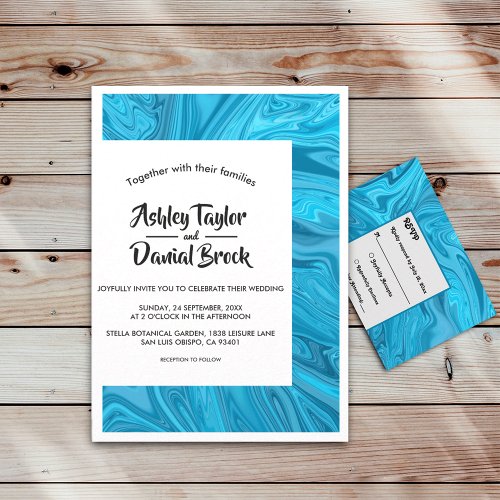 Modern Stylish Trendy Blue Waves Abstract Wedding Invitation