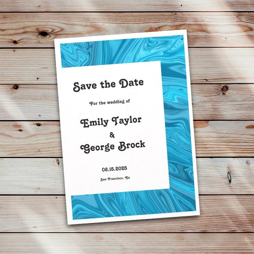 Modern Stylish Trendy Blue Waves Abstract Wedding Save The Date