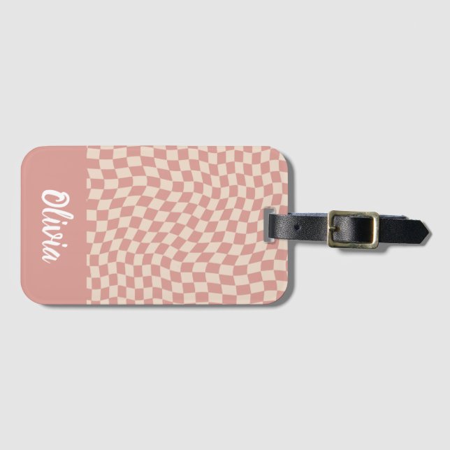 Modern Stylish Trendy Checkerboard Luggage Tag (Front Horizontal)