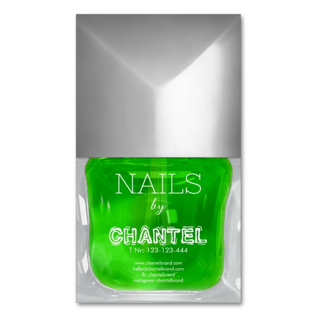 Modern stylish trendy green nail polish chic business card magnet (Front Vertical)