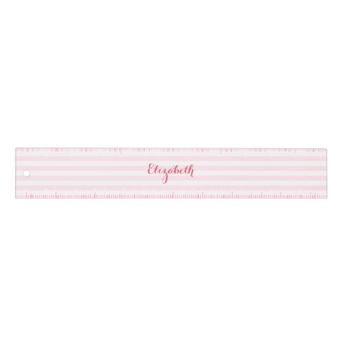 Modern Stylish Trendy Pink White Stripes Monogram Ruler