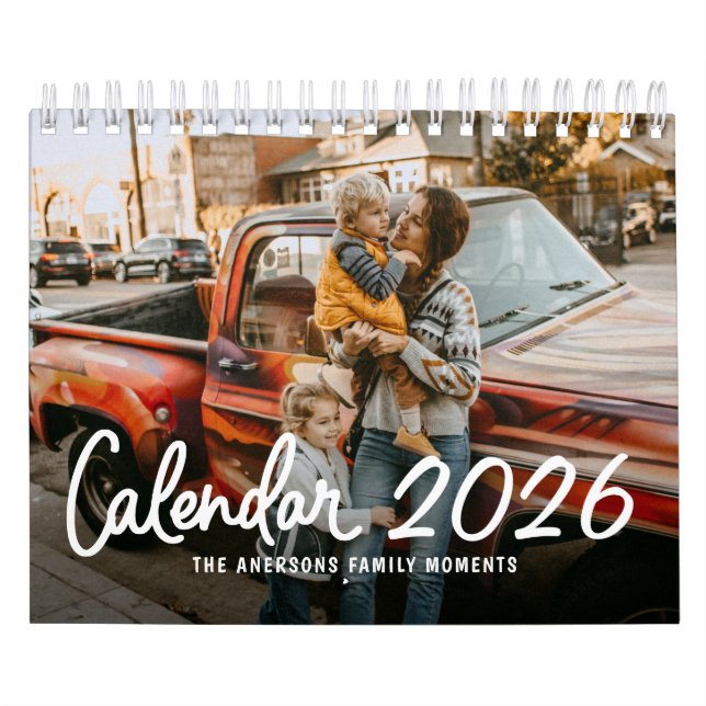 Modern Stylish Trendy Script Family Photo Monthly Calendar (Cover)