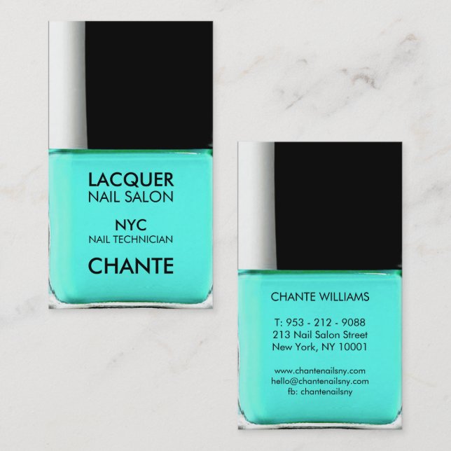 Modern stylish trendy turquoise nail polish chic business card (Front/Back)