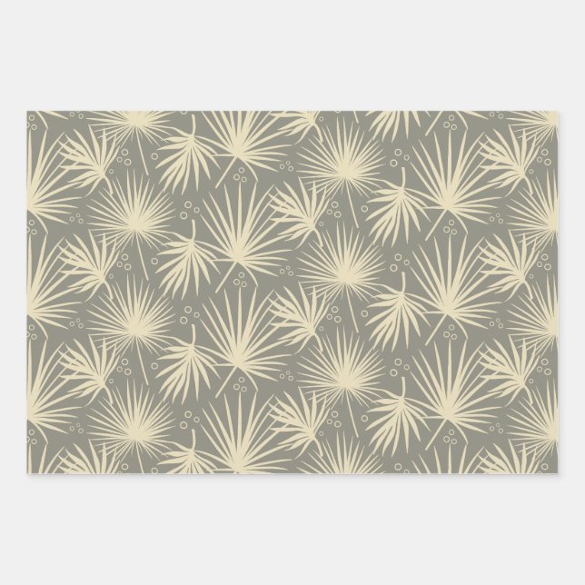 Modern Stylish Tropical Palm Leaf Gray Blue Rose Wrapping Paper Sheets (Front)