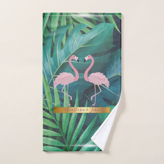 Modern Stylish,Tropical Palm Leaves,Pink Bath Towel Set (Hand Towel)