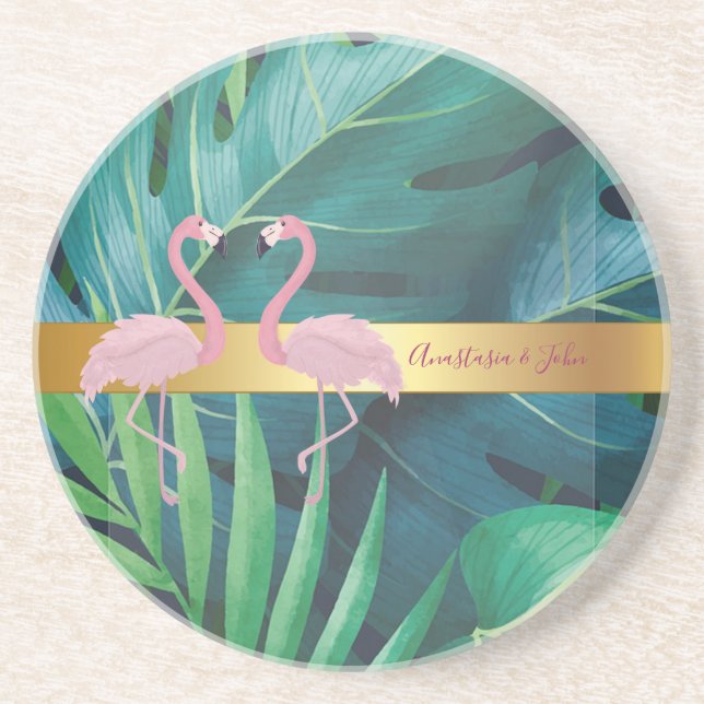Modern Stylish,Tropical Palm Leaves,Pink Coaster (Front)