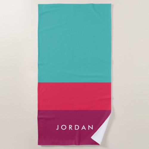 Modern Stylish Turquoise Pink Purple Color Block Beach Towel