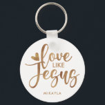 Modern Stylish Typography Love Like Jesus | Gold Keychain<br><div class="desc">This modern, Christian key chain features stylish typography reading, "Love like Jesus" in faux gold foil, with a little heart accent. A great reminder to love Jesus, as well as show His love to others. Great for women and teen or tween girls! A text template is included for simple personalization....</div>
