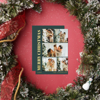 Modern Stylish Typography Minimal Green Christmas Foil Holiday Card