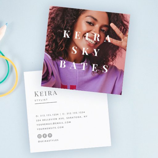 Customizable Modern Stylish Typography Minimalist Photo Square Business Card