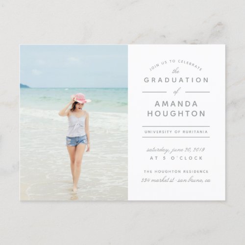 Modern Stylish Typography Photo Graduation Party Invitation Postcard