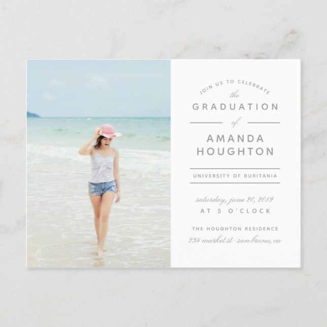 Modern Stylish Typography Photo Graduation Party Invitation Postcard (Front)
