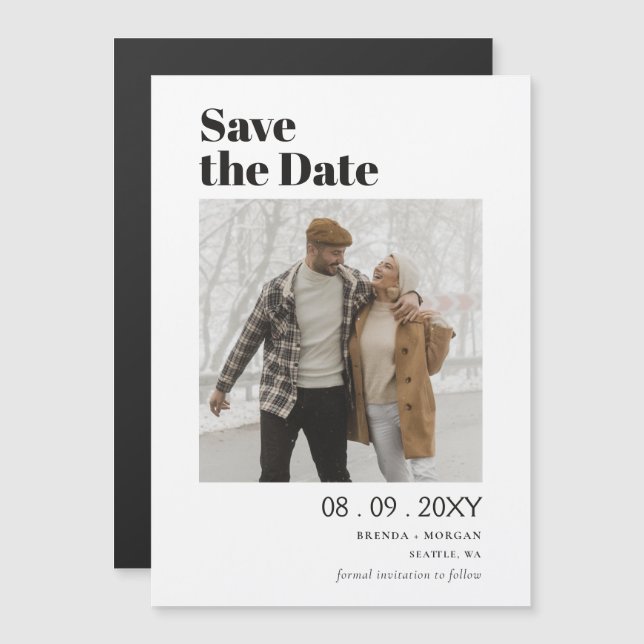 Modern Stylish Typography Photo Save the Date Magnetic Invitation (Front/Back)