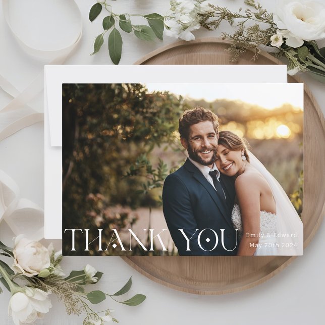 Modern Stylish Typography Photo Wedding Thank You Card (Creator Uploaded)