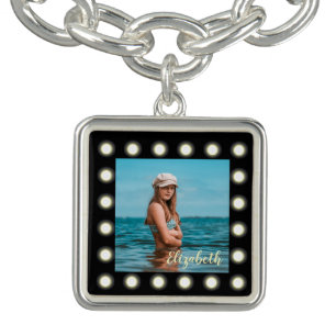 Modern Stylish Unique Black Square Photo Frame Bracelet