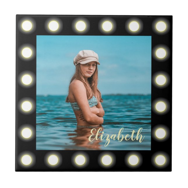 Modern Stylish Unique Black Square Photo Frame Ceramic Tile (Front)