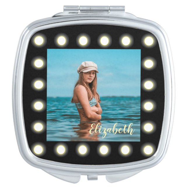 Modern Stylish Unique Black Square Photo Frame Compact Mirror (Front)