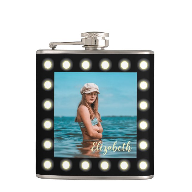 Modern Stylish Unique Black Square Photo Frame Flask (Front)