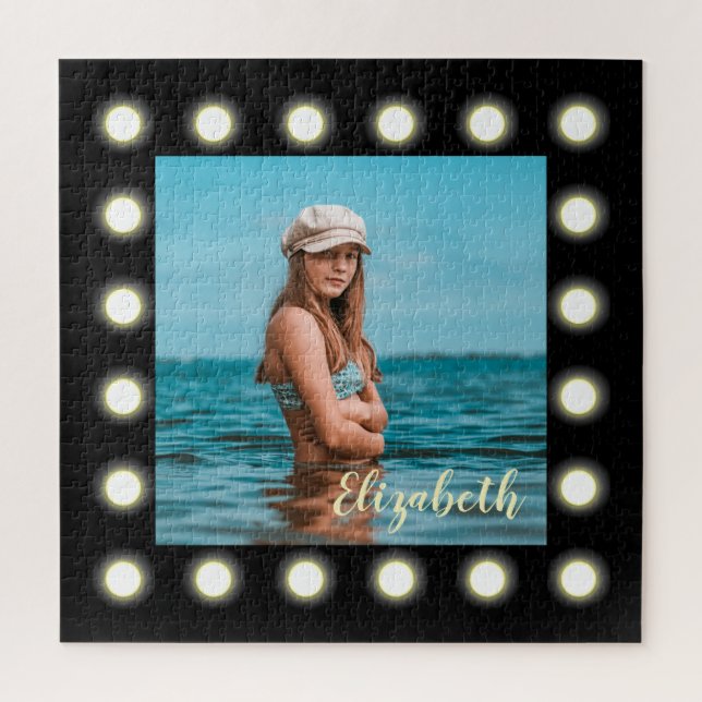 Modern Stylish Unique Black Square Photo Frame Jigsaw Puzzle (Vertical)