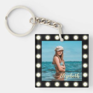 Modern Stylish Unique Black Square Photo Frame Keychain