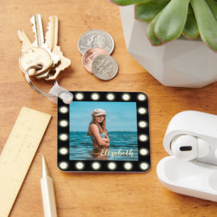 Modern Stylish Unique Black Square Photo Frame Keychain