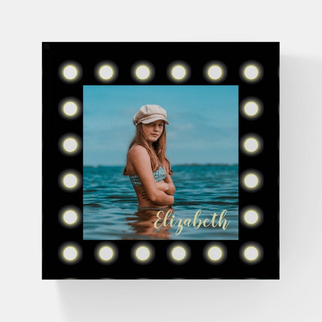 Modern Stylish Unique Black Square Photo Frame Paperweight (Front)