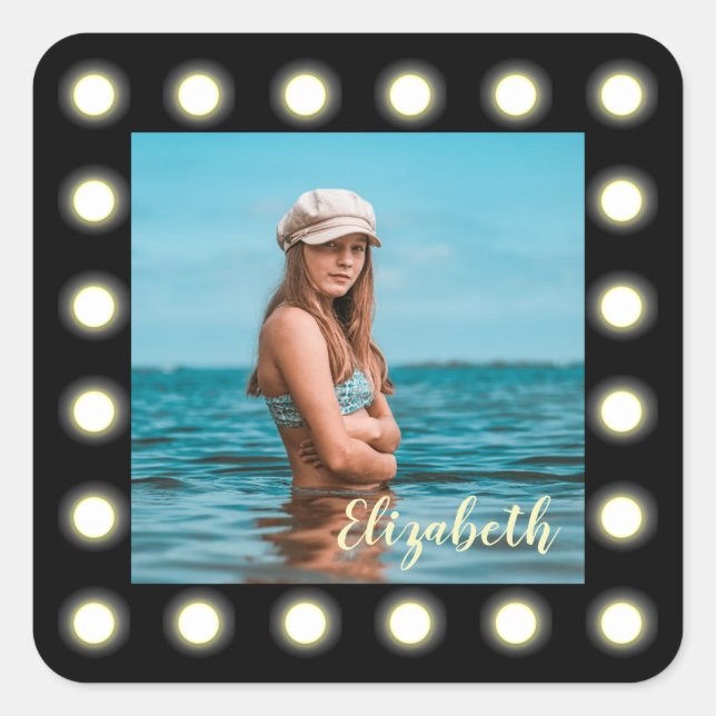 Modern Stylish Unique Black Square Photo Frame Sticker (Front)