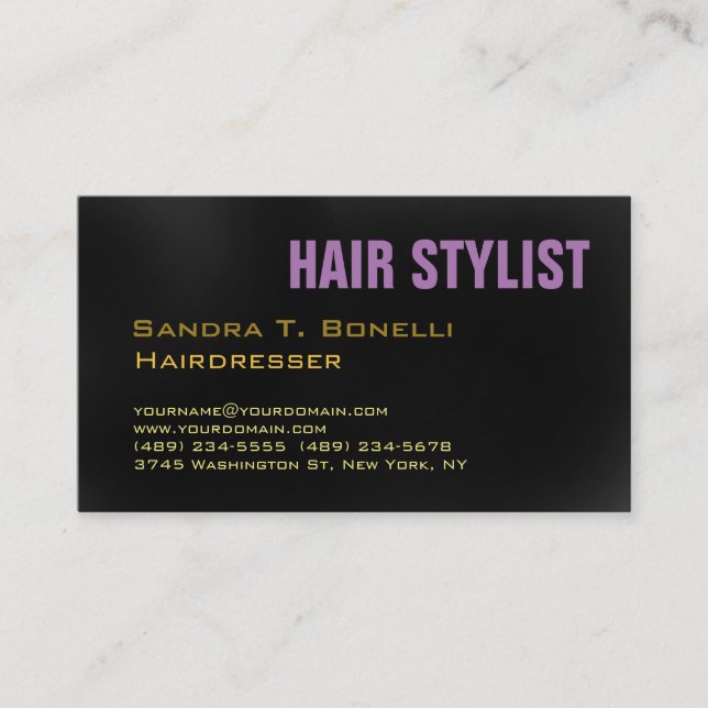 Modern Stylish Unique Hairdresser Grey Background Business Card (Front)