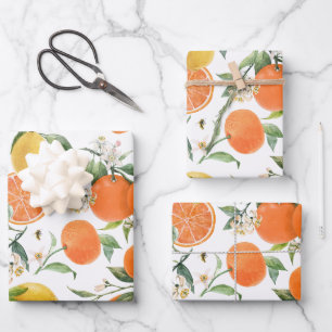 Modern Stylish Watercolor Citrus Pattern Wrapping Paper Sheets