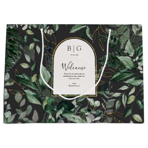 Modern stylish watercolor foliage wedding welcome large gift bag