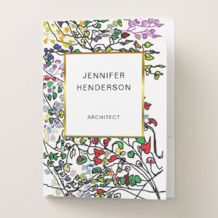 Modern stylish watercolor leaves professional pocket folder