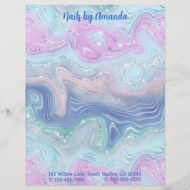 Modern Stylish Watercolor Swirls and Glitter Letterhead (Front)
