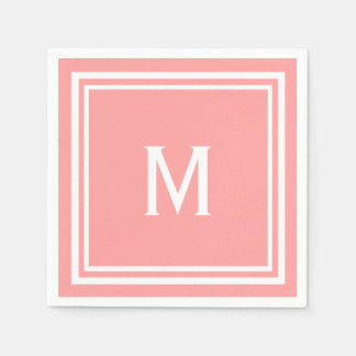 Modern Stylish Watermelon or Coral Pink Monogram Napkins