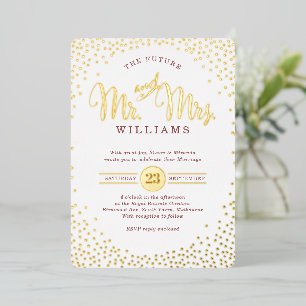 MODERN STYLISH WEDDING confetti marsala gold Foil Invitation