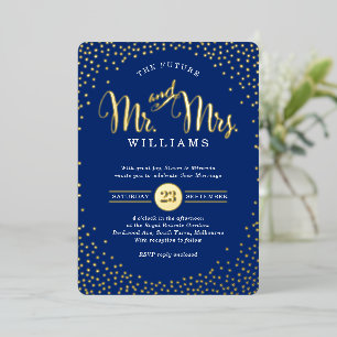 MODERN STYLISH WEDDING confetti navy blue gold Foil Invitation