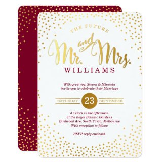 MODERN STYLISH WEDDING gold confetti maroon invite