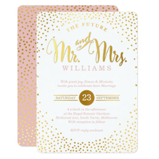 MODERN STYLISH WEDDING gold confetti spot pink Invitation
