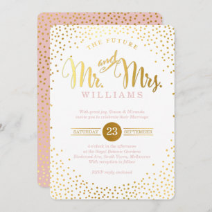 MODERN STYLISH WEDDING gold confetti spot pink Invitation