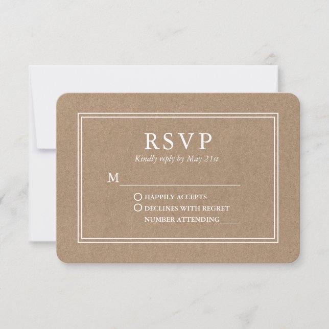 Modern Stylish Wedding Kraft RSVP Card (Front)