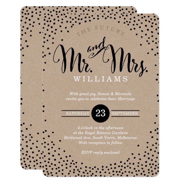 MODERN STYLISH WEDDING Mini Black Confetti Kraft Invitation