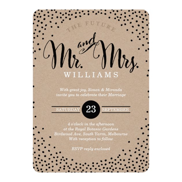 MODERN STYLISH WEDDING Mini Black Confetti Kraft Invitation