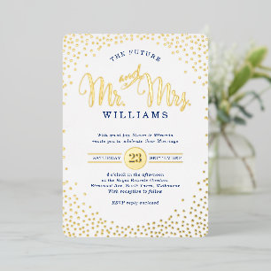 MODERN STYLISH WEDDING mini confetti gold navy Foil Invitation