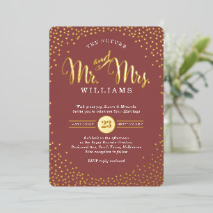 MODERN STYLISH WEDDING mini confetti marsala gold Foil Invitation