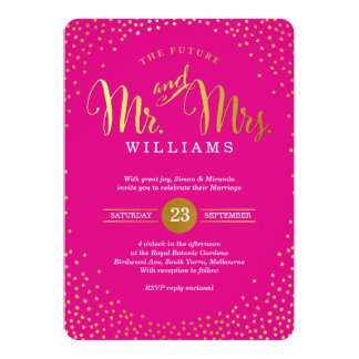MODERN STYLISH WEDDING mini gold confetti hot pink Invitation