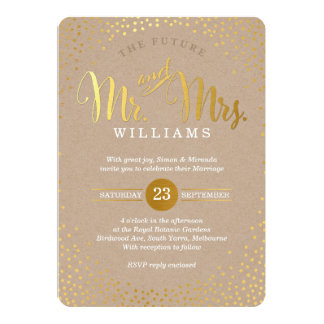 MODERN STYLISH WEDDING mini gold confetti kraft Card