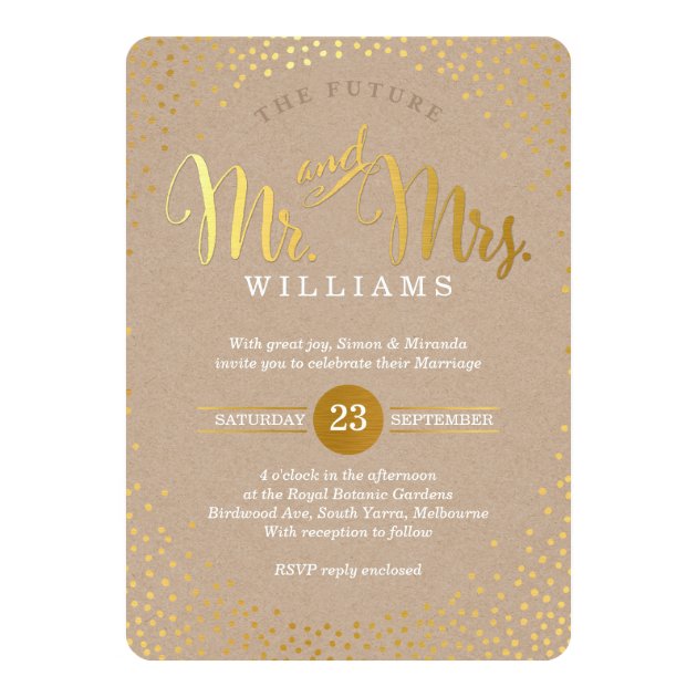 MODERN STYLISH WEDDING Mini Gold Confetti Kraft Invitation
